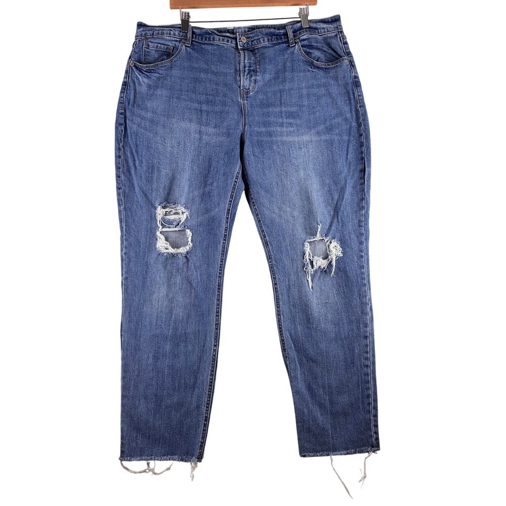 Old Navy Boyfriend Jeans Women's 18 Plus Distressed Loose Fit Raw Frayed Hem